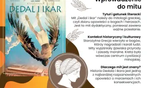 Ilustracja przedstawia Ikara spadającego z nieba, z jego skrzydłami z piór.