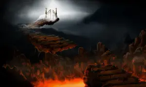 Kamienna ścieżka wznosi się ku niebu, ale pod nią rozciąga się piekło.