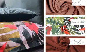 Inspiracja do tego, jak uszyć poduszkę dekoracyjną: aksamit, bawełna z liśćmi i minky.