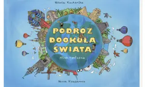 Ilustracja przedstawia planetę Ziemię otoczoną symbolami z różnych zakątków świata, sugerując podróżowanie po świecie.