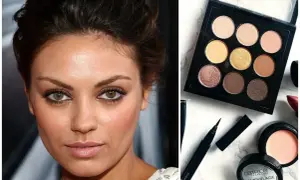 Idealny makijaż do zielonych oczu: brązowe i złote cienie podkreślają tęczówki. Paleta z brązami i złotem, eyeliner i tusz.