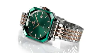Reloj Jowissa con esfera verde y bisel facetado, brazalete bicolor. El **swiss made significado** es garantía de calidad y precisión en este elegante accesorio.