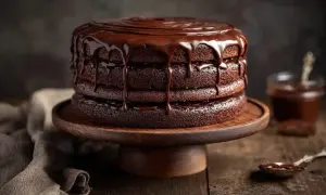 Gâteau au chocolat à étages, nappé d'un glaçage au mascarpone onctueux. Un délice gourmand.
