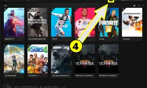 Ikona udostępniania w GeForce Experience, gdzie można włączyć licznik FPS. Widoczne gry: Battlefield V, Call of Duty, FIFA 19, Fortnite, Overwatch.