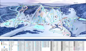 Mapa ośrodka narciarskiego z trasami, wyciągami i parkingami. Idealna do planowania dnia na stoku i zakupu skipassu.