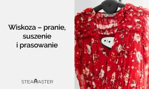 Czerwona sukienka w kwiaty, wiskoza – pranie, suszenie i prasowanie. Czy wiskoza się gniecie? Zobacz, jak łatwo ją odświeżyć.