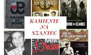 Kamienie na Szaniec" to literatura faktu, opowiadająca o młodych bohaterach AK. Kolaż zawiera okładki książki, plakaty filmowe i zdjęcie autora.