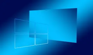 Abstrakcyjny, niebieski gradient z konturami okien Windows.