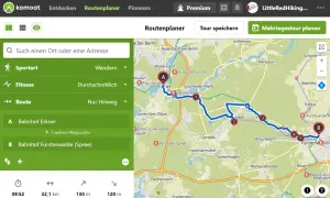 Mit komoot eine Mehrtagestour planen: Wanderroute von Erkner nach Fürstenwalde (Spree) mit 5 Zwischenstopps.