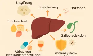 Leberfunktionen: Entgiftung, Stoffwechsel, Speicherung, Hormonproduktion, Gallederivaten, Immununterstützung, Abbau von Medikamenten/Alkohol. Sie hilft auch, was sind freie Radikale zu neutralisieren.