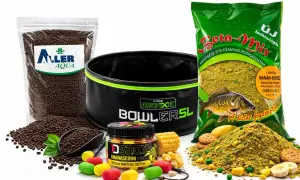 Zestaw do metody: pellet, zanęta Beta-Mix, wiaderko Refixe, przynęty Snax.