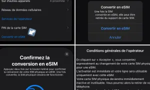 Interface mobile pour transformer une carte SIM physique en eSIM.