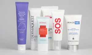 Kremy do twarzy po kwasach: Dermide Balancing Barrier Balm, Cell Fusion C Aquatica Sunscreen 100, pHformula SOS Repair Cream, Image MD Restoring Daily Defense Moisturizer.