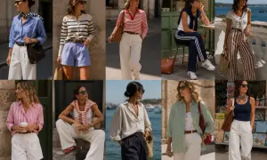 Frauen in gestreiften Outfits, perfekt für eine summer chic hochzeit. Leichte Stoffe und maritime Akzente.