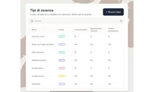 Interfaccia per la gestione del piano ferie dipendenti: tipi di assenza, colori, consumo giorni e approvazioni.