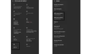 Información del teléfono: Estado del móvil con IMEI para SIM 1 y SIM 2.