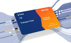 Carte de flotte "Transport Fleet" pour chronotachygraphe numérique, avec logo ZoceP et icônes de données.