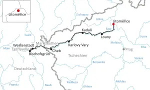 Karte zeigt den Eger Radweg von Weißenstadt über Karlsbad bis Litoměřice.