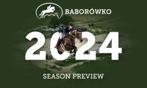 Baborówko zawody konne 2024: sezon w pełni! Skok jeźdźca na koniu nad przeszkodą.