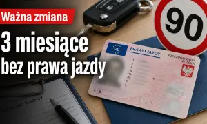 Kluczyki, prawo jazdy i znak 90. Na pierwszym planie formularz "Mandat karny". Grozi 3 miesiące bez prawa jazdy.