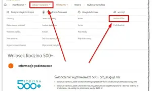 Wniosek Rodzina 500+ w ING. Kliknij "Usługi i narzędzia", a następnie "Rodzina 500+" aby złożyć wniosek.