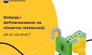 Otwórz restaurację z dotacją! Grafika pokazuje otwartą kłódkę, stos banknotów i monety, symbolizując dofinansowanie na otwarcie restauracji.