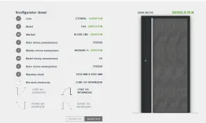 Konfigurator drzwi: profil okna, linia ETERNAL, model E2A, wariant BLACK LINE, kolor 7021S2, wymiary 1050x2100 mm, otwieranie lewe do wewnątrz.