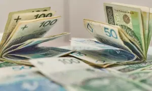 Pieniądze, banknoty 100 i 50 zł, leżące na stole. Może to być dodatek aktywizacyjny dla pracowników.