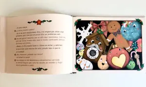 Personajes de un cuento de navidad corto, como un muñeco de jengibre, un muñeco de nieve y adornos navideños, esperan ansiosos la llegada de la Navidad.