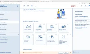 WISO Steuer-Oberfläche mit Optionen für berufliche Ausgaben wie "Zur Arbeit gefahren" oder "Im Homeoffice gearbeitet".