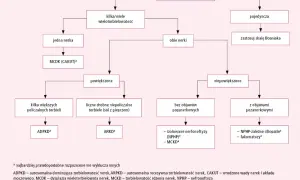 Schemat diagnostyczny torbieli nerek: od pojedynczej do wielotorbielowatości, z podziałem na objawy i lokalizację.