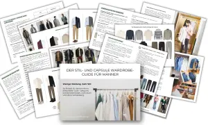Ein Mann sortiert Kleidung für seine Capsule Wardrobe. Der Guide zeigt Outfit-Ideen und Tipps für Männer.