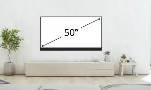 Nowoczesny telewizor 50 cali, idealny do salonu. Wymiary w cm dopasowane do każdej przestrzeni.