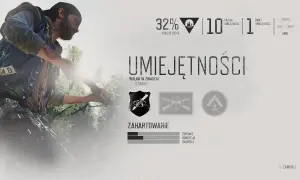 Menu umiejętności w Days Gone. Poziom 10, 32% postępu. Zobacz statystyki i odblokuj nowe zdolności.