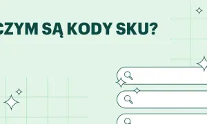 Czym są kody SKU? Grafika z pytaniem i ikonami wyszukiwania, sugerująca potrzebę identyfikacji produktu.