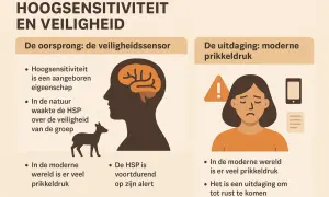 Een hoog gevoelig persoon (HSP) heeft een aangeboren veiligheidssensor. In de natuur waakte de HSP over de groep. Nu is er veel prikkeldruk.