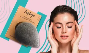 Spugna konjac al carbone di bambù Zephyr, ideale per una pelle radiosa.