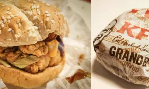 KFC Grande, pyszny burger z chrupiącym kurczakiem i sosem. Dłuższy posiłek to dłuższe doznania smakowe, ale pamiętaj o jego kaloryczności.
