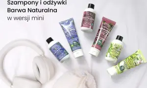 Mini kosmetyki Barwa Naturalna idealne na podróż, jak kosmetyki na lotnisku. Zestaw zawiera szampony i odżywki w małych opakowaniach.
