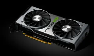 Karta graficzna NVIDIA RTX 2060 Super z dwoma wentylatorami. Jej VRAM pozwala na płynną grę.