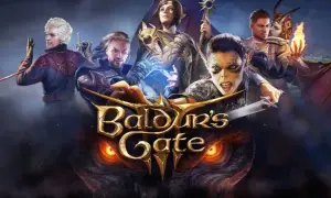 Postacie z Baldur's Gate 3 na Switchu, w tym elfka z magią i demonica z ogniem, gotowe do walki.