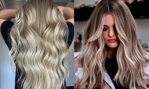 Capelli biondi con riflessi chiari e scuri, mostrando la differenza tra meches e balayage per un look naturale.