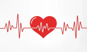 Czerwone serce z linią EKG, symbolizujące zdrowe, choć czasem wysokie tętno.