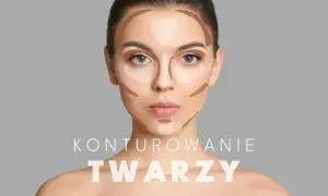 Modelka z zaznaczonymi cieniami i rozświetlaczami do konturowania twarzy.