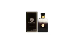 Elegancki flakon i pudełko perfum Versace Oud Noir, symbol męskiej siły i wyrafinowania.