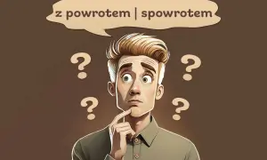 Zastanawiający się mężczyzna otoczony znakami zapytania, myślący, czy wrócić, czy spowrotem.
