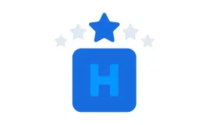 Pięć gwiazdek nad niebieskim kwadratem z literą "H" – idealna reklama hotelu.
