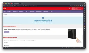 Accès verrouillé. Pour identifier votre Box, appuyez sur le bouton WPS jusqu'à ce qu'il clignote. Une image montre un doigt appuyant sur le bouton WPS.