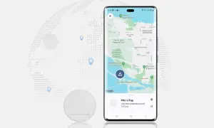 Wyszukiwanie telefonu z lokalizatorem MiLi LiTag. Mapa pokazuje lokalizację w okolicach Vancouver.