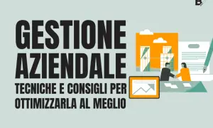 Gestione aziendale: tecniche e consigli per ottimizzarla al meglio. Illustrazione con grafici, documenti e stretta di mano.
